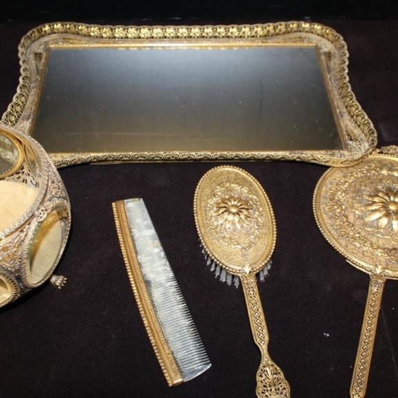 Vanity Set Vintage Five Piece Brass - Picture 1 of 14